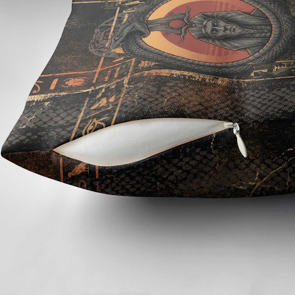 Atum Ancient Egyptian Pillow Cover with Dark Hieroglyph Grid, Ouroboros Serpent Ring and The Final Serpent - African Pride