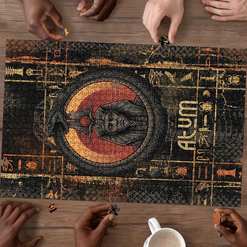 Atum Ancient Egyptian Puzzle with Dark Hieroglyph Grid, Ouroboros Serpent Ring and The Final Serpent - African Pride