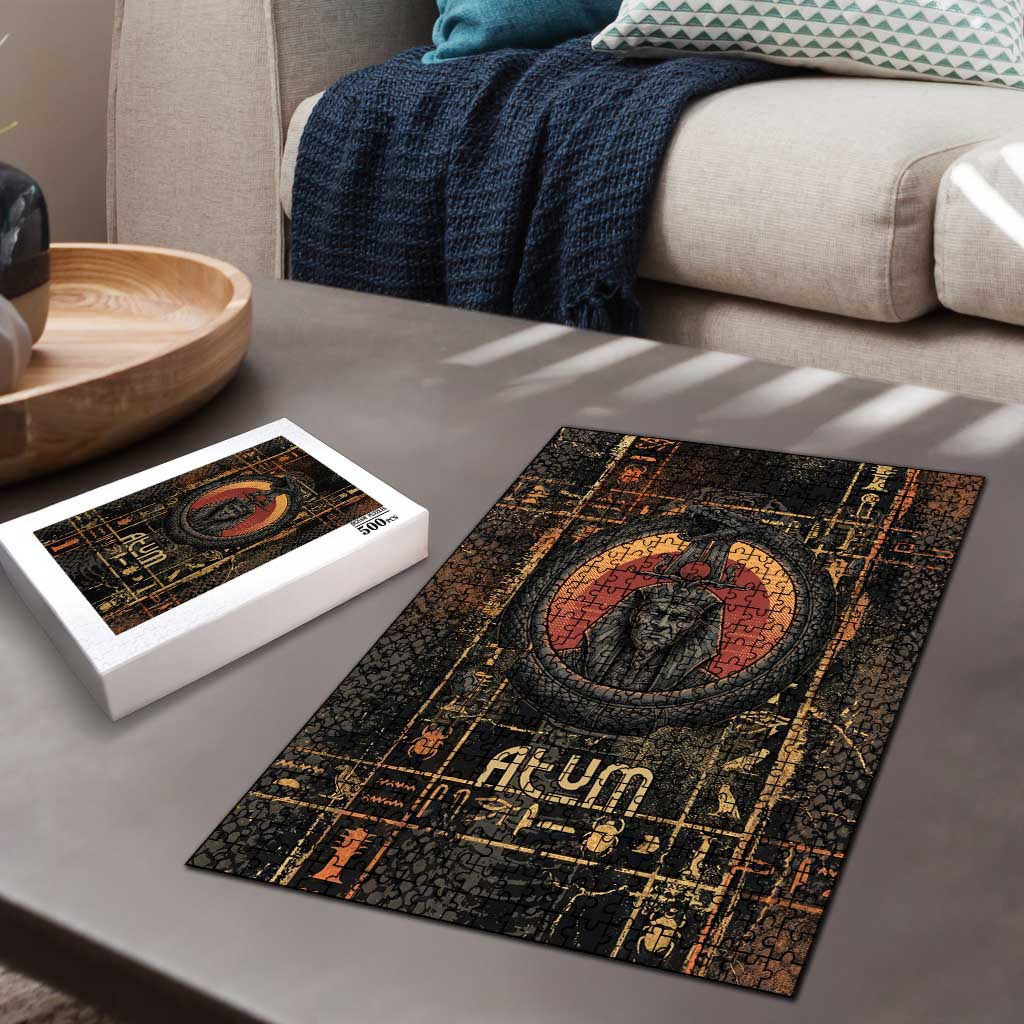 Atum Ancient Egyptian Puzzle with Dark Hieroglyph Grid, Ouroboros Serpent Ring and The Final Serpent - African Pride