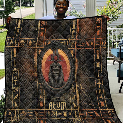 Atum Ancient Egyptian Quilt with Dark Hieroglyph Grid, Ouroboros Serpent Ring and The Final Serpent - African Pride