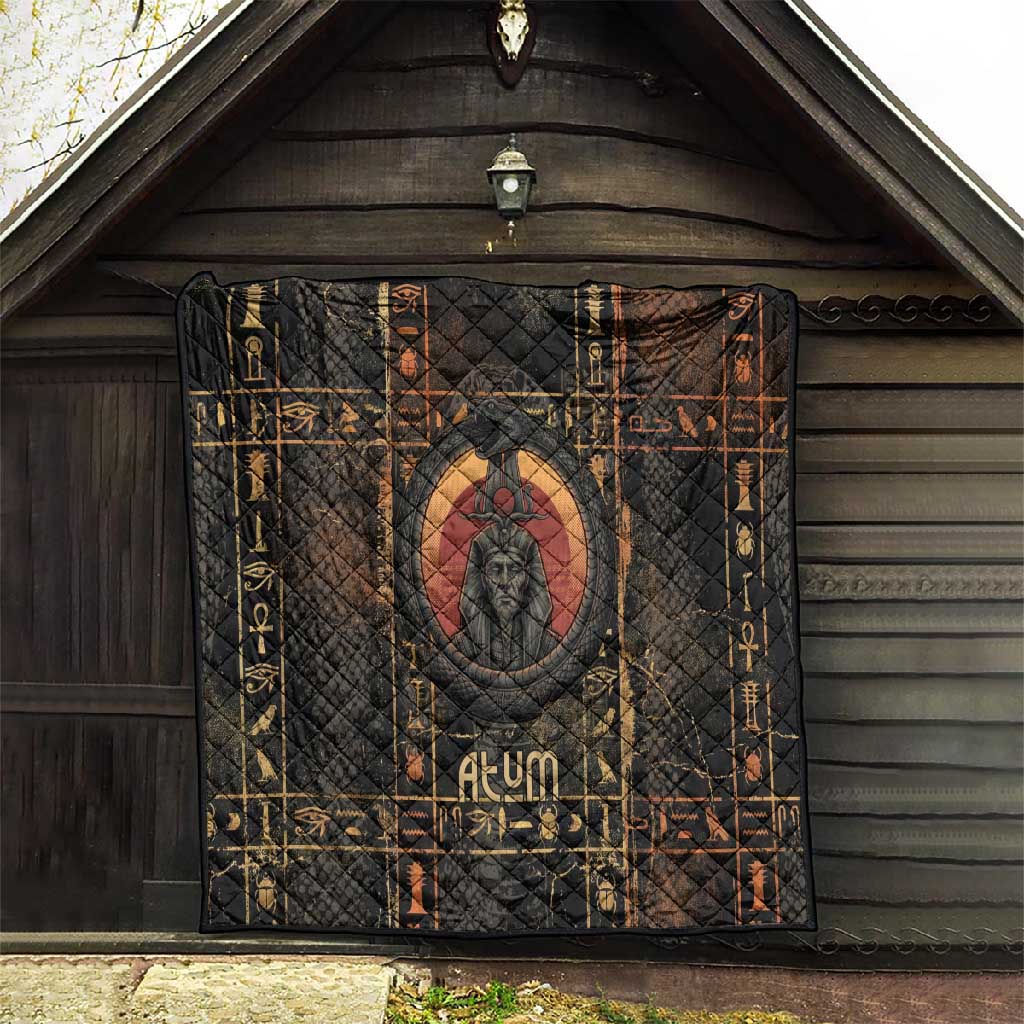 Atum Ancient Egyptian Quilt with Dark Hieroglyph Grid, Ouroboros Serpent Ring and The Final Serpent - African Pride