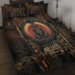 Atum Ancient Egyptian Quilt Bed Set with Dark Hieroglyph Grid, Ouroboros Serpent Ring and The Final Serpent - African Pride