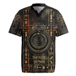 Atum Ancient Egyptian Rugby Jersey with Dark Hieroglyph Grid, Ouroboros Serpent Ring and The Final Serpent - African Pride