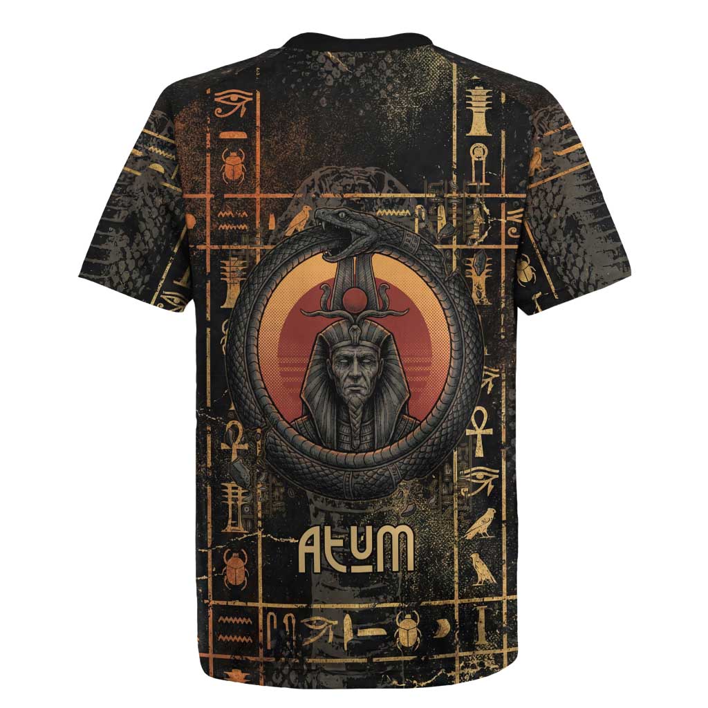 Atum Ancient Egyptian Rugby Jersey with Dark Hieroglyph Grid, Ouroboros Serpent Ring and The Final Serpent - African Pride