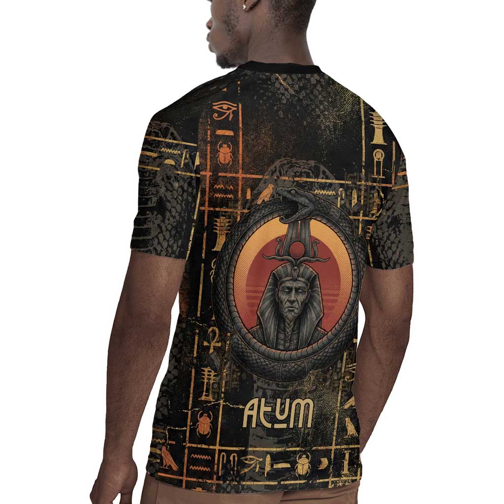Atum Ancient Egyptian Rugby Jersey with Dark Hieroglyph Grid, Ouroboros Serpent Ring and The Final Serpent - African Pride