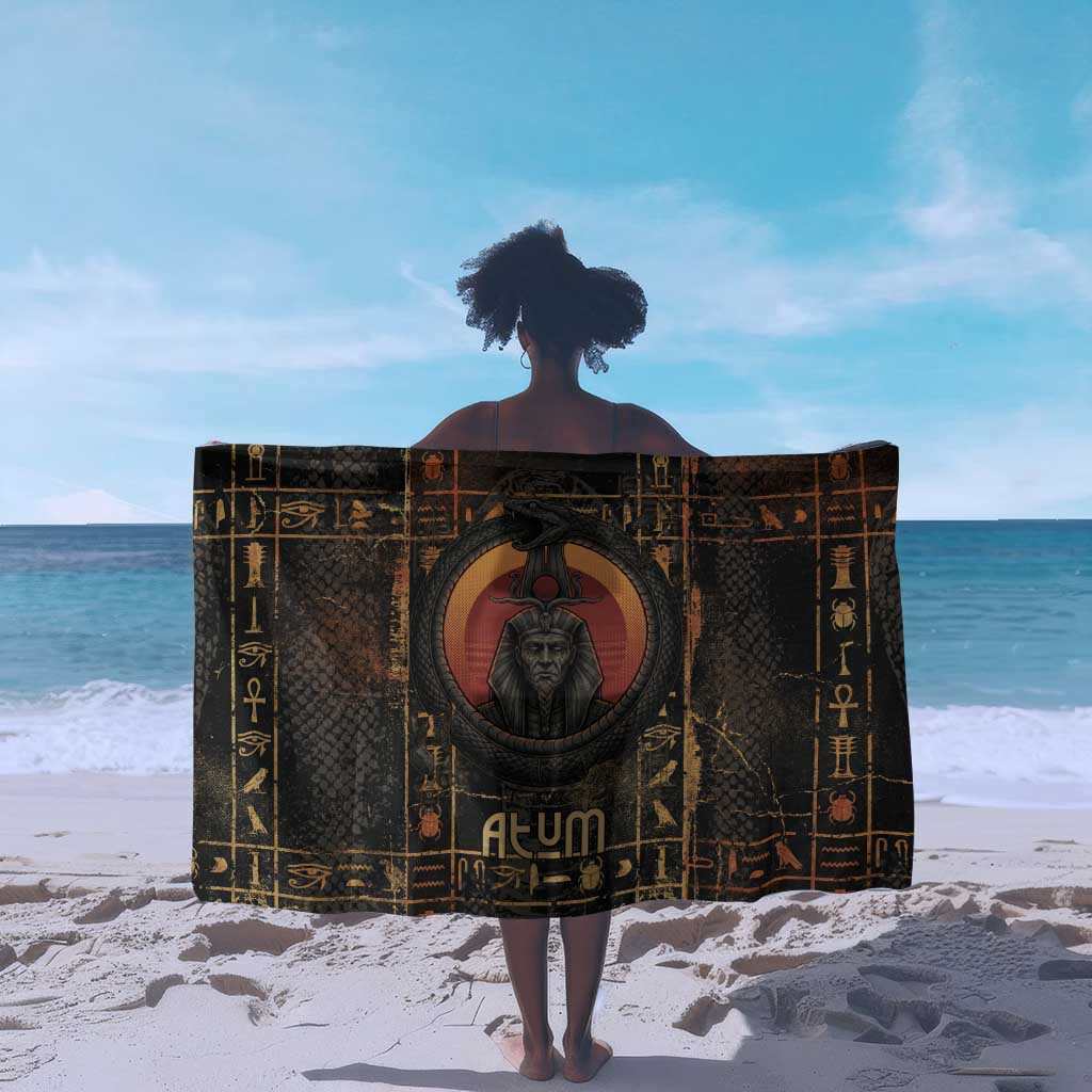 Atum Ancient Egyptian Sarong with Dark Hieroglyph Grid, Ouroboros Serpent Ring and The Final Serpent - African Pride