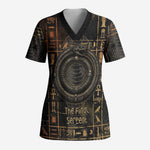 Atum Ancient Egyptian Scrub Top with Dark Hieroglyph Grid, Ouroboros Serpent Ring and The Final Serpent - African Pride