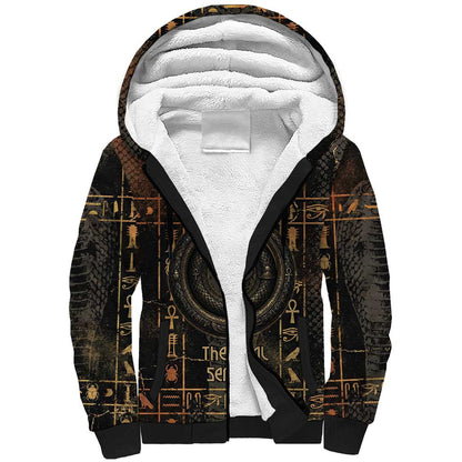 Atum Ancient Egyptian Sherpa Hoodie with Dark Hieroglyph Grid, Ouroboros Serpent Ring and The Final Serpent - African Pride