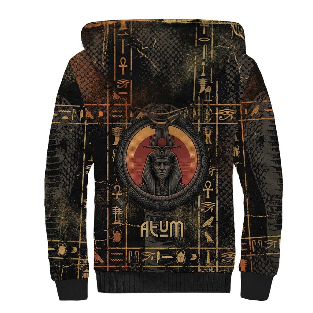Atum Ancient Egyptian Sherpa Hoodie with Dark Hieroglyph Grid, Ouroboros Serpent Ring and The Final Serpent - African Pride