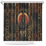 Atum Ancient Egyptian Shower Curtain with Dark Hieroglyph Grid, Ouroboros Serpent Ring and The Final Serpent - African Pride