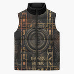 Atum Ancient Egyptian Sleeveless Puffer Jacket with Dark Hieroglyph Grid, Ouroboros Serpent Ring and The Final Serpent - African Pride