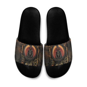 Atum Ancient Egyptian Slide Sandals with Dark Hieroglyph Grid, Ouroboros Serpent Ring and The Final Serpent - African Pride