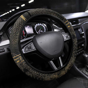 Atum Ancient Egyptian Steering Wheel Cover with Dark Hieroglyph Grid, Ouroboros Serpent Ring and The Final Serpent - African Pride
