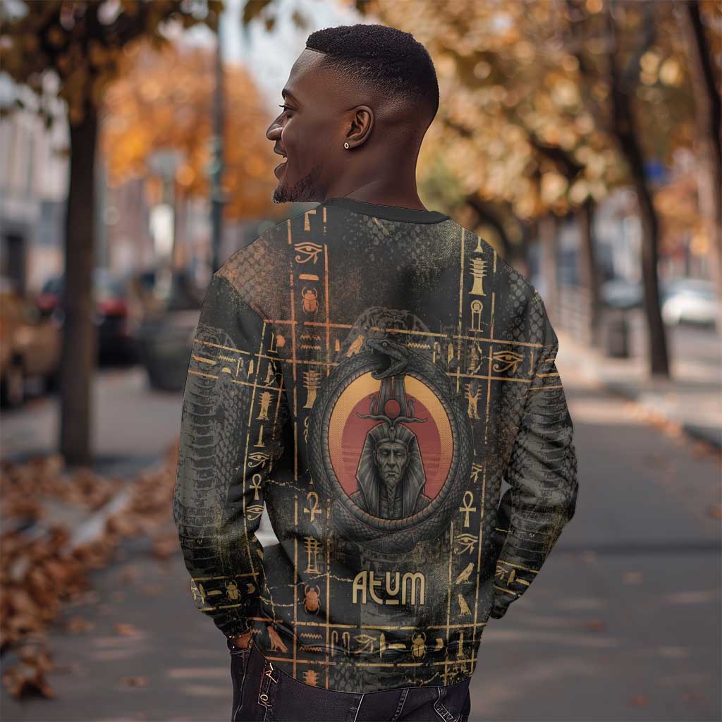 Atum Ancient Egyptian Sweatshirt with Dark Hieroglyph Grid, Ouroboros Serpent Ring and The Final Serpent - African Pride