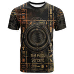 Atum Ancient Egyptian T shirt with Dark Hieroglyph Grid, Ouroboros Serpent Ring and The Final Serpent - African Pride