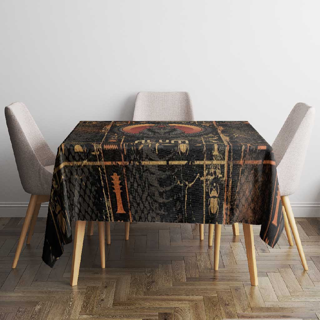 Atum Ancient Egyptian Tablecloth with Dark Hieroglyph Grid, Ouroboros Serpent Ring and The Final Serpent - African Pride