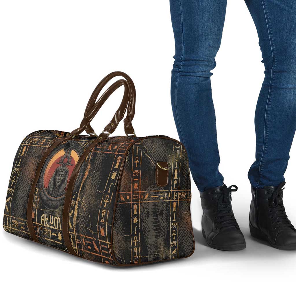 Atum Ancient Egyptian Travel Bag with Dark Hieroglyph Grid, Ouroboros Serpent Ring and The Final Serpent - African Pride