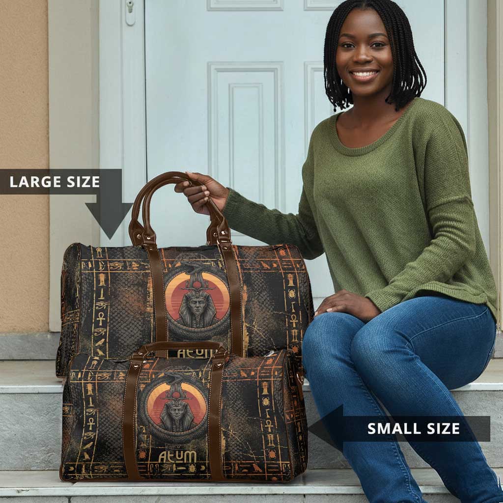 Atum Ancient Egyptian Travel Bag with Dark Hieroglyph Grid, Ouroboros Serpent Ring and The Final Serpent - African Pride