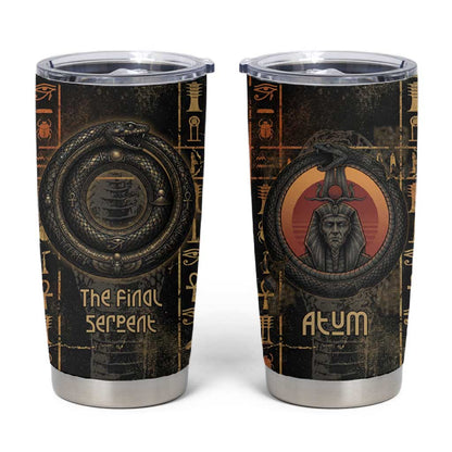 Atum Ancient Egyptian Tumbler Cup with Dark Hieroglyph Grid, Ouroboros Serpent Ring and The Final Serpent - African Pride