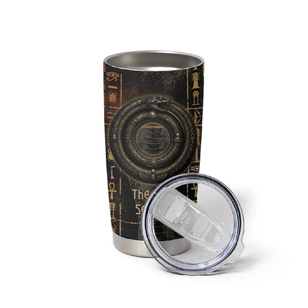 Atum Ancient Egyptian Tumbler Cup with Dark Hieroglyph Grid, Ouroboros Serpent Ring and The Final Serpent - African Pride