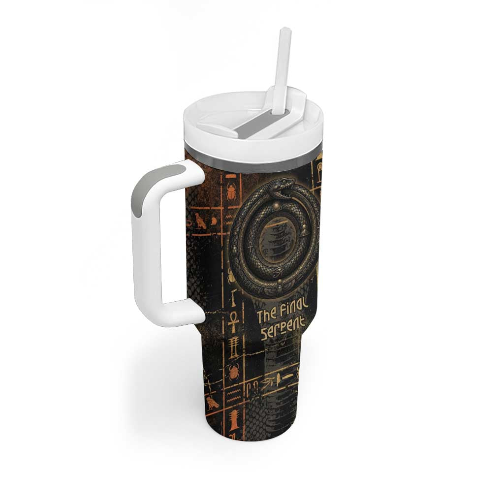 Atum Ancient Egyptian Tumbler With Handle with Dark Hieroglyph Grid, Ouroboros Serpent Ring and The Final Serpent - African Pride