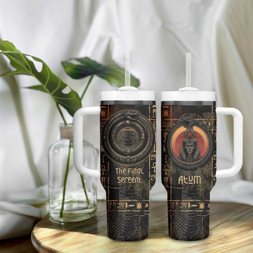 Atum Ancient Egyptian Tumbler With Handle with Dark Hieroglyph Grid, Ouroboros Serpent Ring and The Final Serpent - African Pride