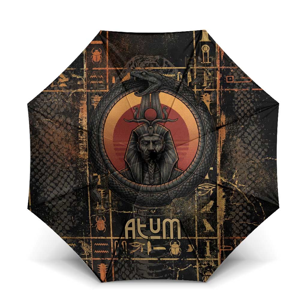Atum Ancient Egyptian Umbrella with Dark Hieroglyph Grid, Ouroboros Serpent Ring and The Final Serpent - African Pride