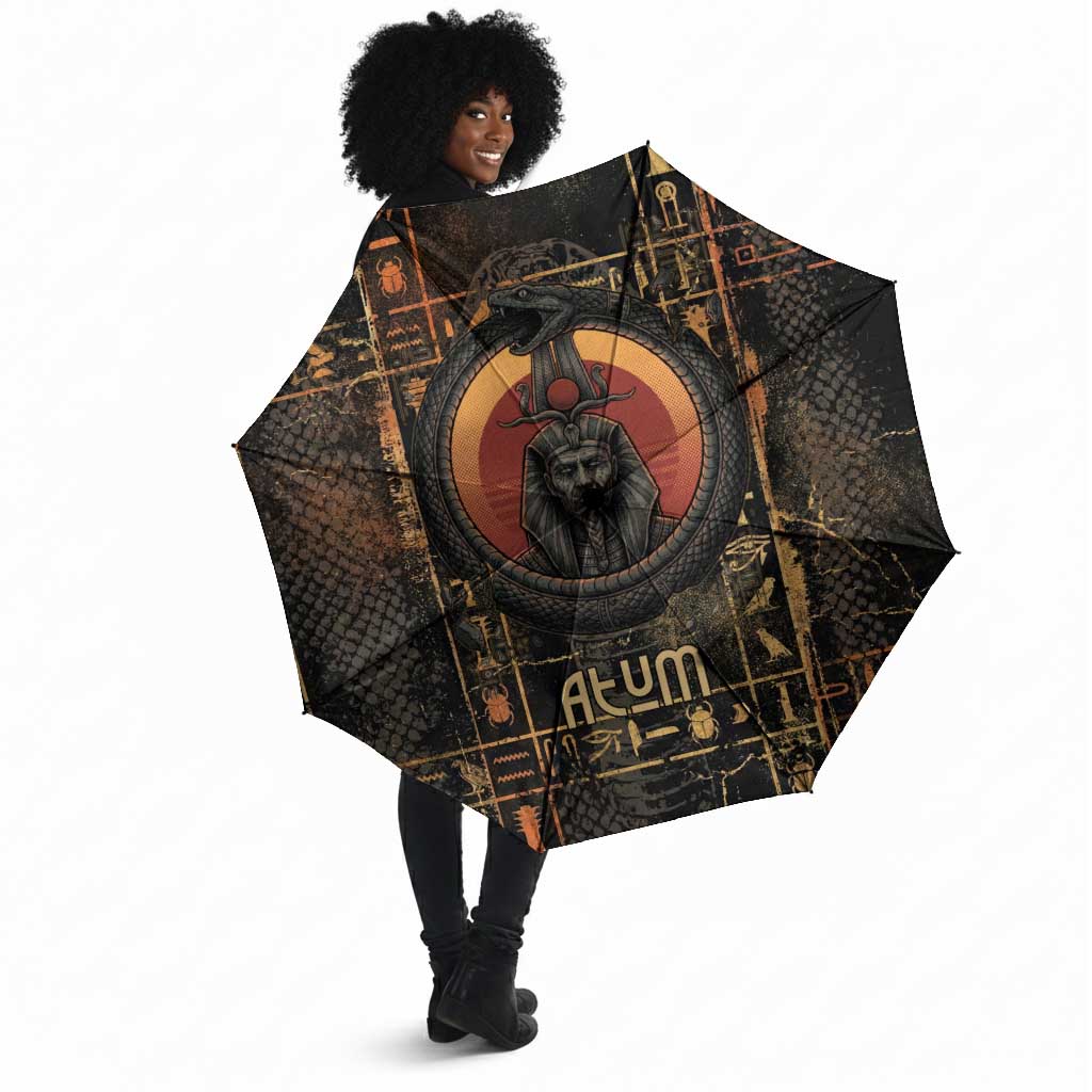 Atum Ancient Egyptian Umbrella with Dark Hieroglyph Grid, Ouroboros Serpent Ring and The Final Serpent - African Pride
