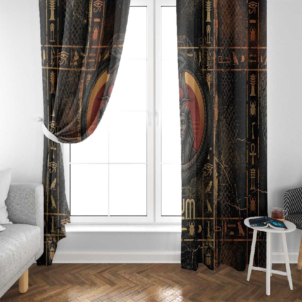 Atum Ancient Egyptian Window Curtain with Dark Hieroglyph Grid, Ouroboros Serpent Ring and The Final Serpent - African Pride