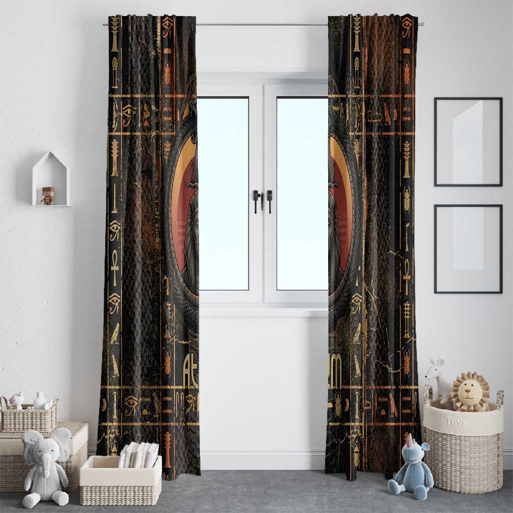 Atum Ancient Egyptian Window Curtain with Dark Hieroglyph Grid, Ouroboros Serpent Ring and The Final Serpent - African Pride