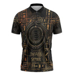 Atum Ancient Egyptian Zipper Polo Shirt with Dark Hieroglyph Grid, Ouroboros Serpent Ring and The Final Serpent - African Pride