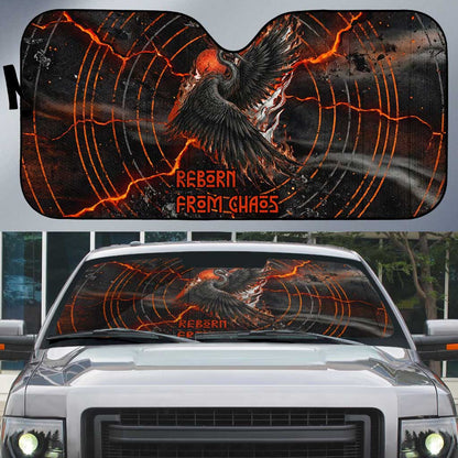 Bennu Auto Sun Shade Ancient Egyptian Lava Crack Texture, Phoenix Firebird and Reborn from Chaos - African Pride