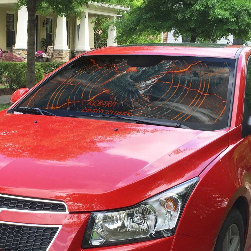 Bennu Auto Sun Shade Ancient Egyptian Lava Crack Texture, Phoenix Firebird and Reborn from Chaos - African Pride