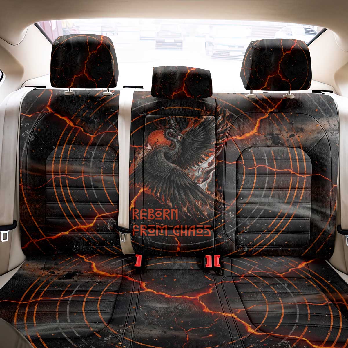 Bennu Back Car Seat Cover Ancient Egyptian Lava Crack Texture, Phoenix Firebird and Reborn from Chaos - African Pride