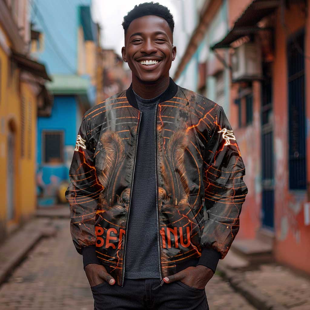 Bennu Bomber Jacket Ancient Egyptian Lava Crack Texture, Phoenix Firebird and Reborn from Chaos - African Pride