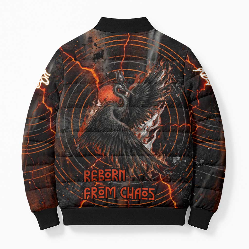 Bennu Bomber Puffer Jacket Ancient Egyptian Lava Crack Texture, Phoenix Firebird and Reborn from Chaos - African Pride