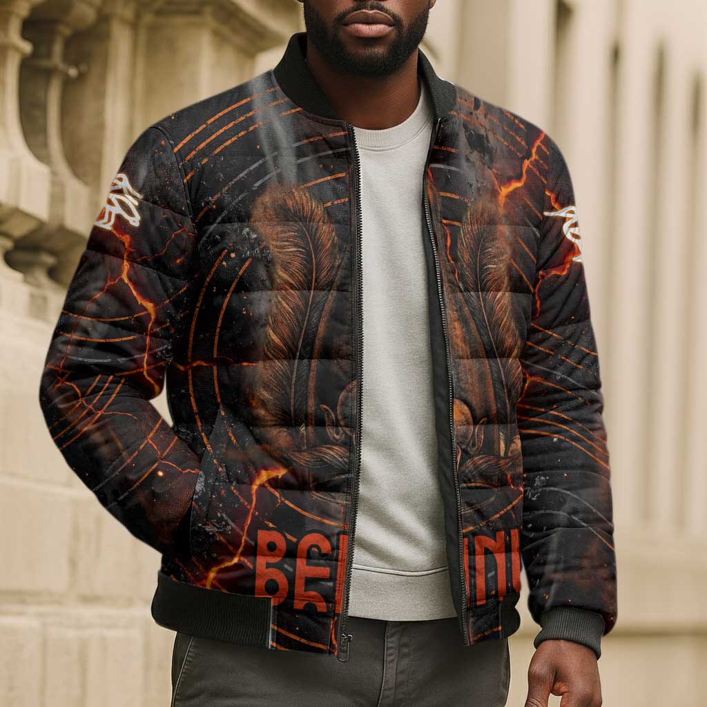 Bennu Bomber Puffer Jacket Ancient Egyptian Lava Crack Texture, Phoenix Firebird and Reborn from Chaos - African Pride