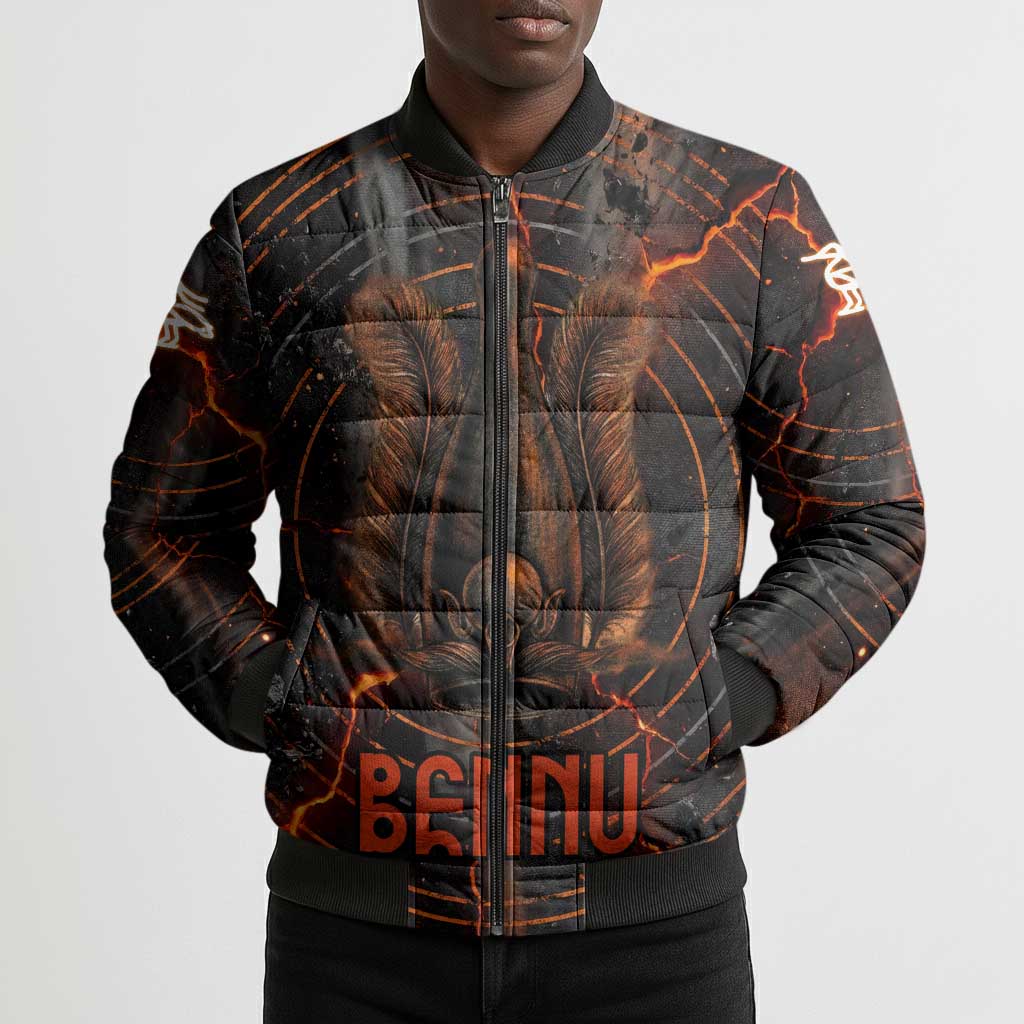 Bennu Bomber Puffer Jacket Ancient Egyptian Lava Crack Texture, Phoenix Firebird and Reborn from Chaos - African Pride