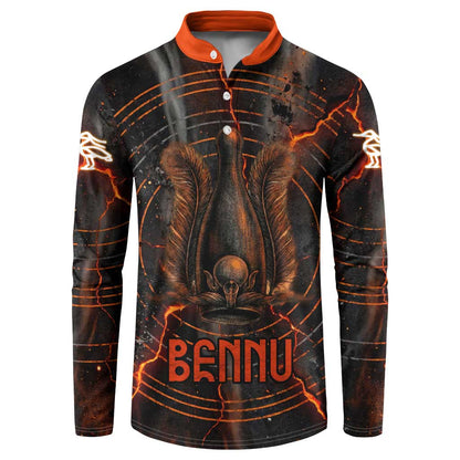 Bennu Button Sweatshirt Ancient Egyptian Lava Crack Texture, Phoenix Firebird and Reborn from Chaos
