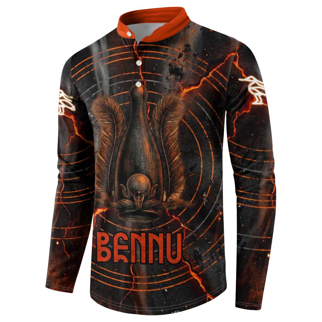 Bennu Button Sweatshirt Ancient Egyptian Lava Crack Texture, Phoenix Firebird and Reborn from Chaos