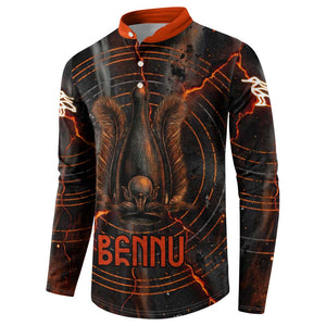 Bennu Button Sweatshirt Ancient Egyptian Lava Crack Texture, Phoenix Firebird and Reborn from Chaos