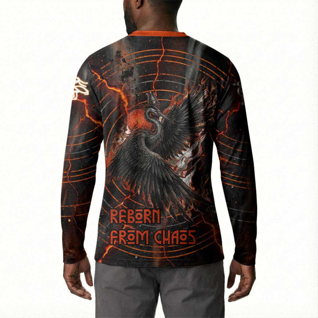 Bennu Button Sweatshirt Ancient Egyptian Lava Crack Texture, Phoenix Firebird and Reborn from Chaos