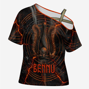 Bennu Cross Shoulder Shirt Ancient Egyptian Lava Crack Texture, Phoenix Firebird and Reborn from Chaos - African Pride