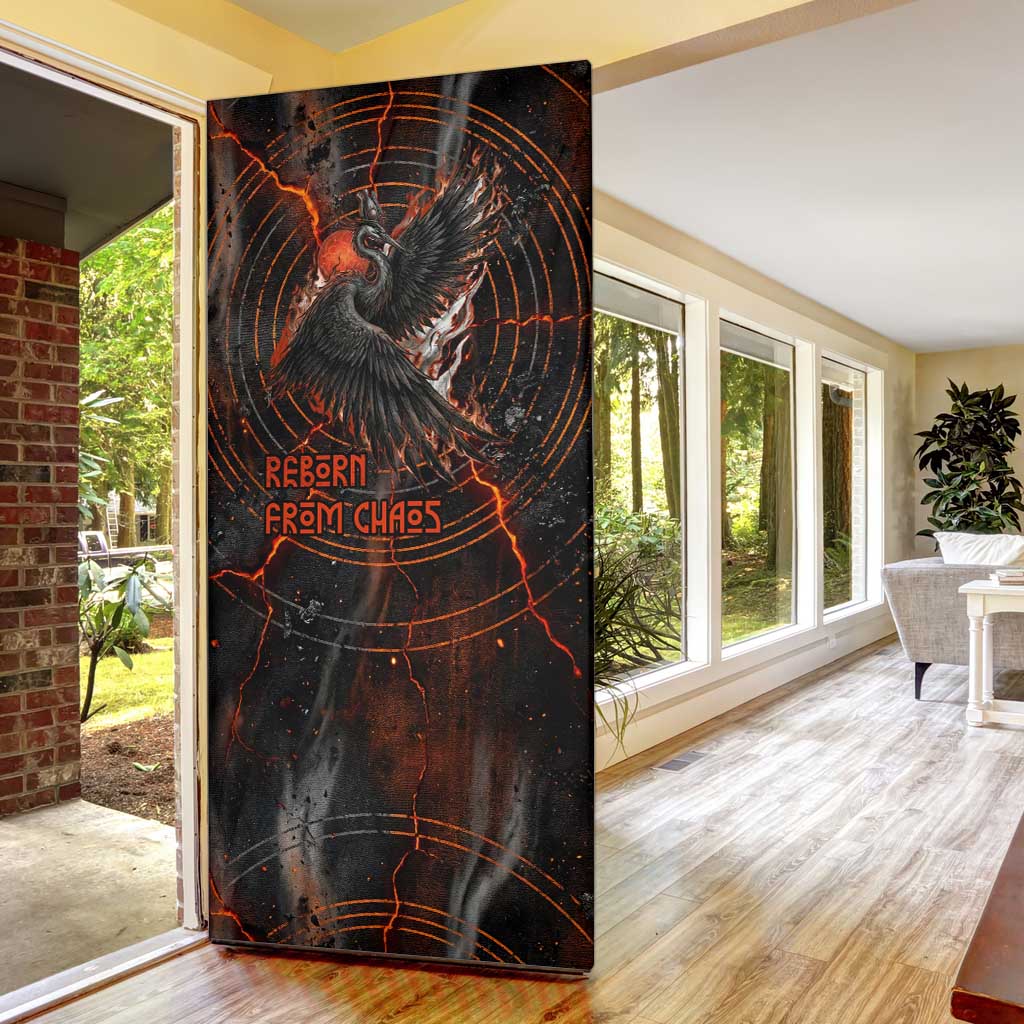 Bennu Door Cover Ancient Egyptian Lava Crack Texture, Phoenix Firebird and Reborn from Chaos - African Pride