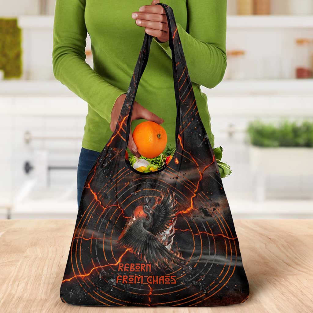 Bennu Grocery Bag Ancient Egyptian Lava Crack Texture, Phoenix Firebird and Reborn from Chaos - African Pride