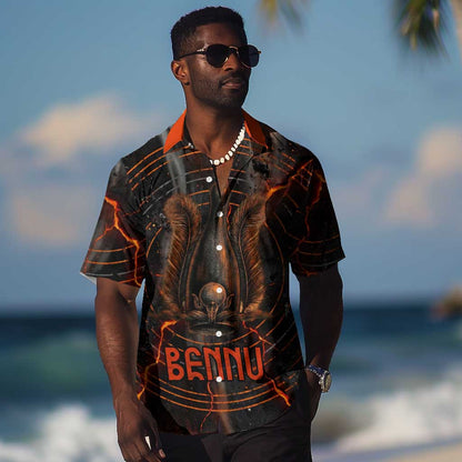 Bennu Hawaiian Shirt Ancient Egyptian Lava Crack Texture, Phoenix Firebird and Reborn from Chaos - African Pride