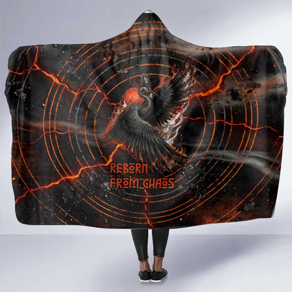 Bennu Hooded Blanket Ancient Egyptian Lava Crack Texture, Phoenix Firebird and Reborn from Chaos - African Pride