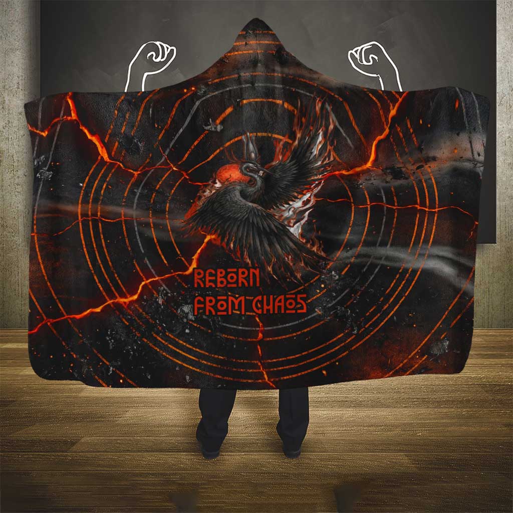 Bennu Hooded Blanket Ancient Egyptian Lava Crack Texture, Phoenix Firebird and Reborn from Chaos - African Pride