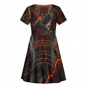 Bennu Kid Short Sleeve Dress Ancient Egyptian Lava Crack Texture, Phoenix Firebird and Reborn from Chaos - African Pride