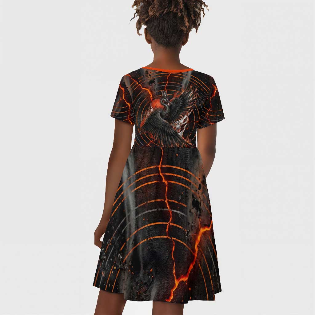 Bennu Kid Short Sleeve Dress Ancient Egyptian Lava Crack Texture, Phoenix Firebird and Reborn from Chaos - African Pride
